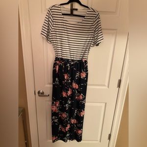 SS Maxi dress: striped top+floral skirt XXL